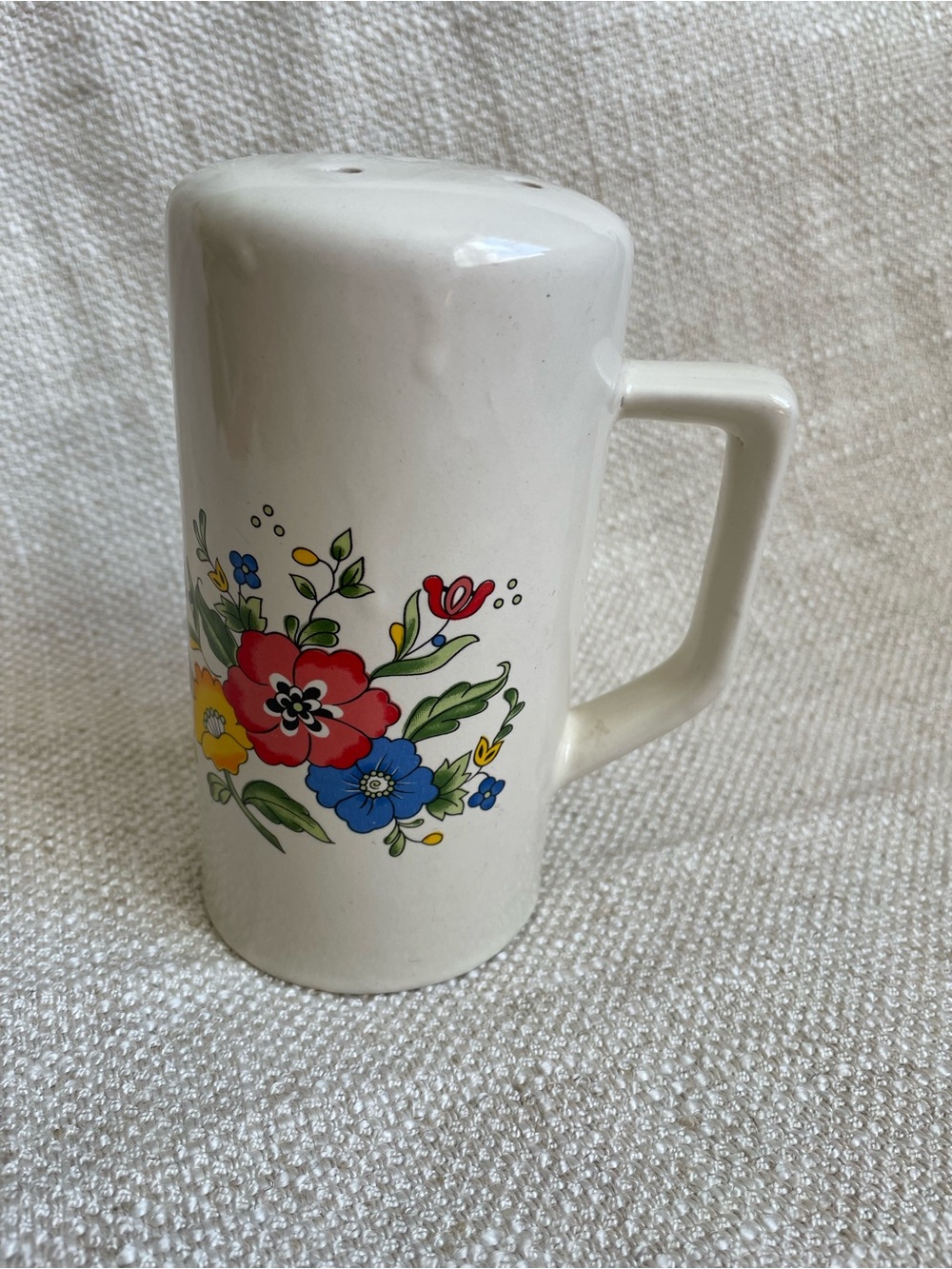 Vintage Floral Stoneware Cocoa/Sugar/Cinnamon Powder Shaker 5.5" tall Korea
